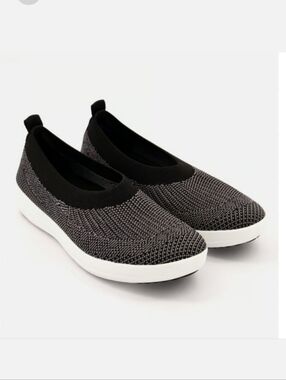 Fitflop Uber Knit Slip On Flats Sneakers Black/Charcoal Women's Size 10